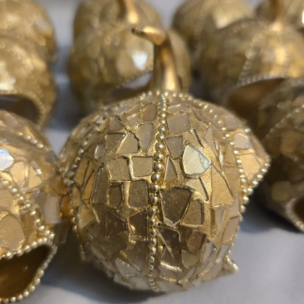 Set of 12 Gold Mosaic Pumpkin Napkin Rings Fall Thanksgiving Table Decor